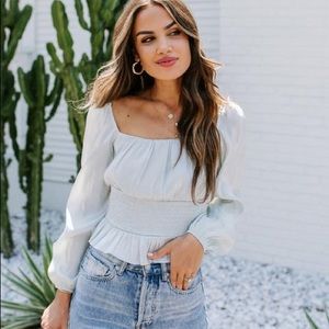 VICI CLEAR LAKE SATIN SMOCKED CROP TOP